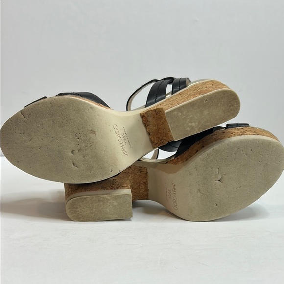 Jimmy Choo Gold, Black and Cream Platform Shoes with Cork Heel size 9.5 - Picture 6 of 12